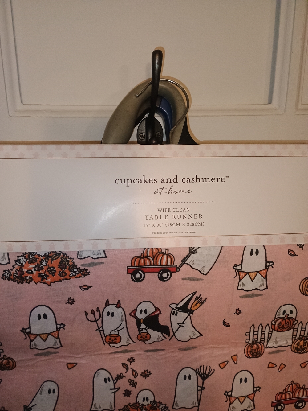 cupcakes & cashmere Pink Halloween Ghosts Wipe-Clean Table Runner